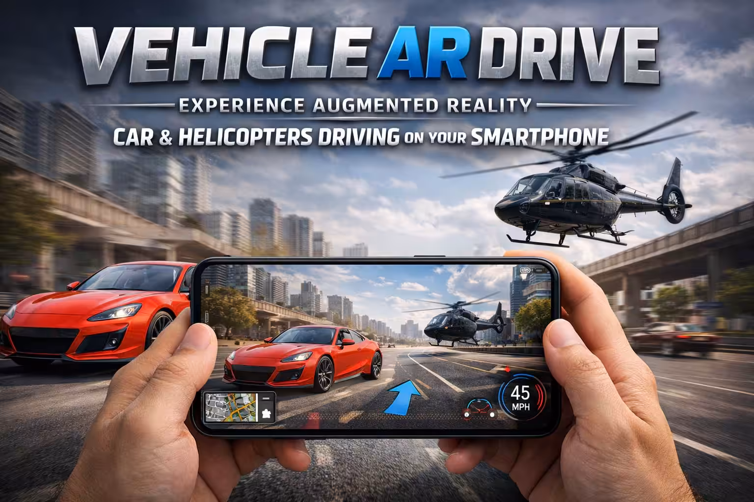 Vehicle AR Drive – Experience Augmented Reality Car & Helicopters Driving on Your Smartphone