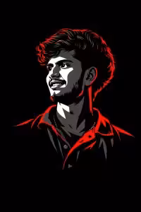 HCreate a 3:4 vertical ultra cipan vector portrait based strictly on the provided reference image. The final artwork must preserve the subject's facial identity with absolute accuracy. Keep facial features 100 percentical to the original reference image, Do not modify facial structure, proportions, skin tone, bone structure, eye spacing, nose shape, lip shape, jawline, hairline, beard density, or any defining characteristics. Style transformation only. No identity alteration. Convert the portrait into a high-contrast noo-noir. veptor illustration with the following specifications: COMPOSITION Tight head-and-upper-neck crop Slightly angled face orientation preserved exactly as reference Strong cinematic framing Large negative space around the subject Centered or slightly off-center placement BACKGROUND Pure solid black (#000000) No texture, no gradients, no noise LIGHTING Dramatic single-direction rim lighting Dominant red/crimson edge lighting from one side Deep black shadow con.